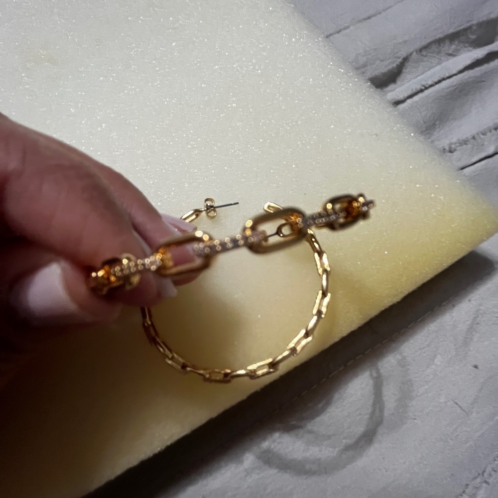 Pave link hoops earrings - Picture 3 of 7